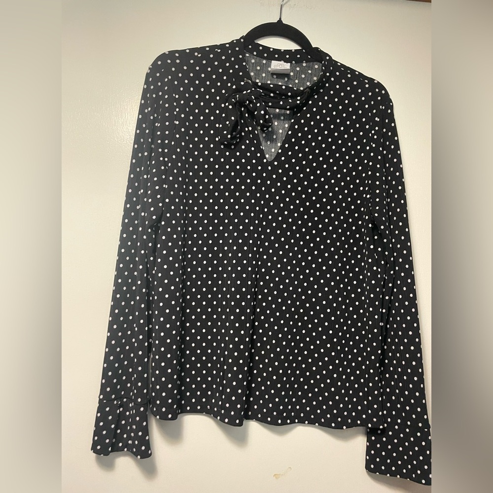 Black and White Tie Front Blouse